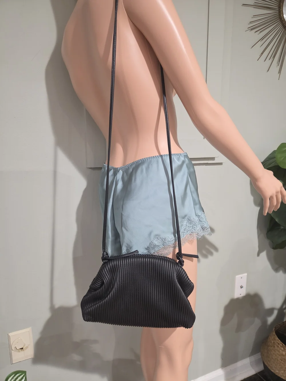 KingTo Black Ribbed Vegan Leather Cloud Crossbody Bag